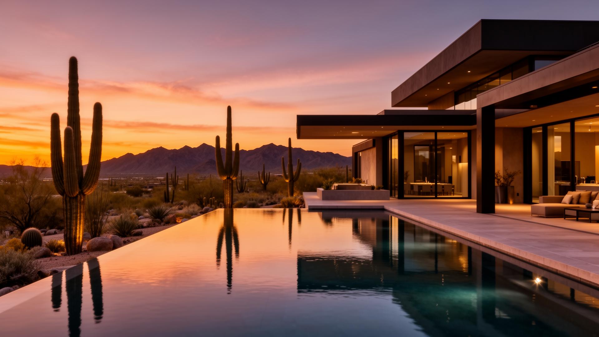 Modern luxury desert estate at twilight in Scottsdale